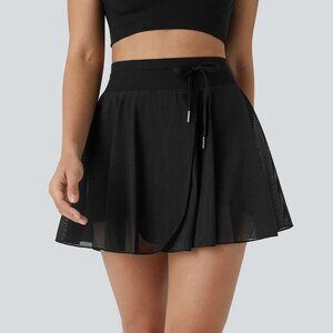 NWOT Halara High-Waisted Drawstring Mesh 2-in-1 Pocket Mini Skirt / Shorts